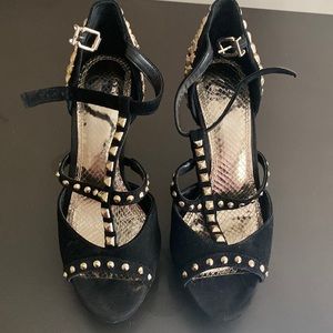 Gianni Bini size 8 black suede with gold jewels-  5 inch heels- wore one time